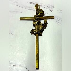 Vintage kneeling praying child brass crucifix